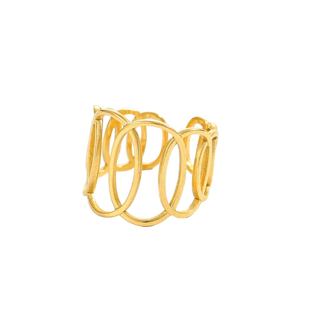 CARLIDANA Vintage Multilayer Sun Stainless Steel Gold Plated Rings for Women Hollow Line Charm Adjustable Men Open Ring Jewelry