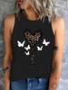 Leoparden-Liebes-Print mit Schmetterlings-Print T-Shirt Weste Grafik Tanktop Damen Ärmellos Rundhals Lässiges Oberteil Sommer Frühling