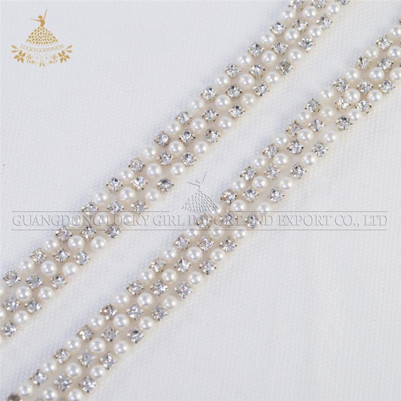 New Arrival Blingbling Yardage Strip Shape Iron on Crystal Rhinestone Break Line Hot Fix Design Patch Pearl Bead Applique