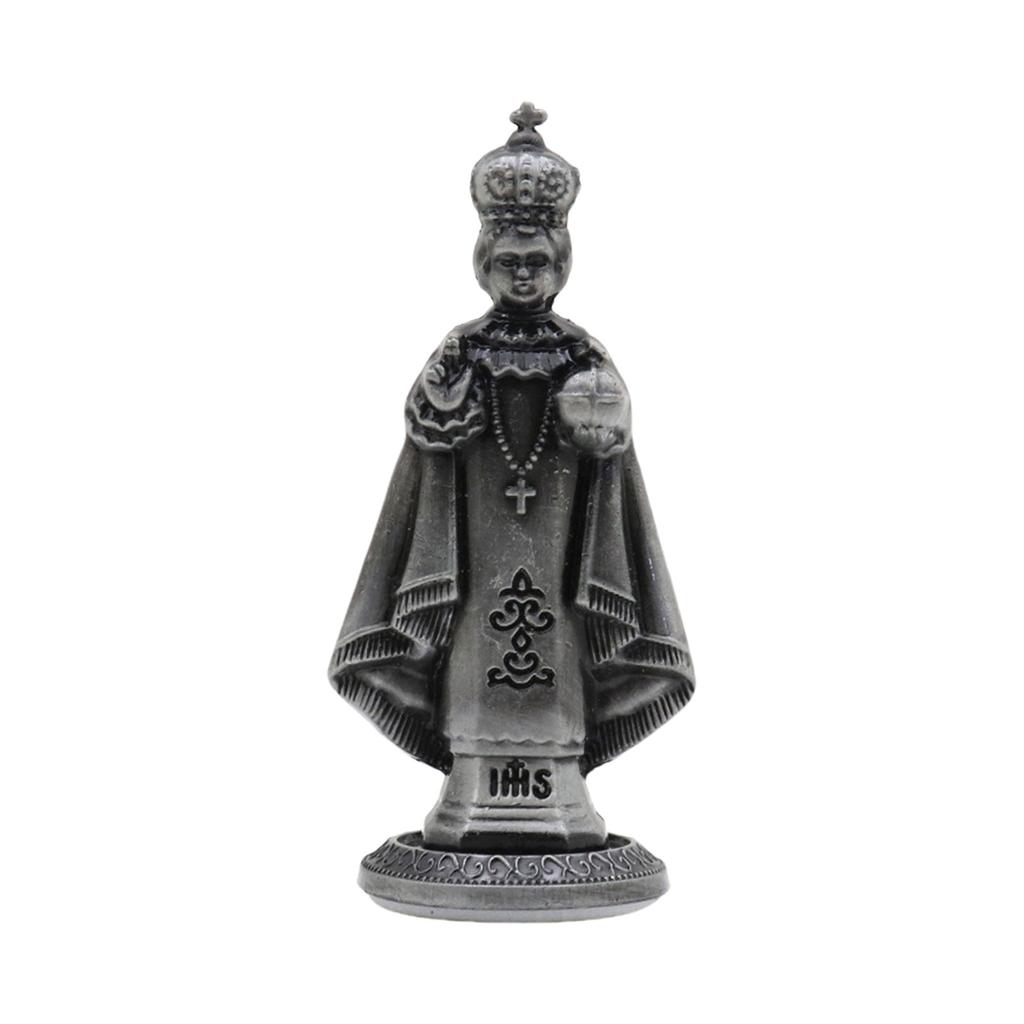 Antike Stile Metall Maria Stehende Miniatur Statue Christlicher Schmuck Religiöse Figur Skulptur Tischdekoration