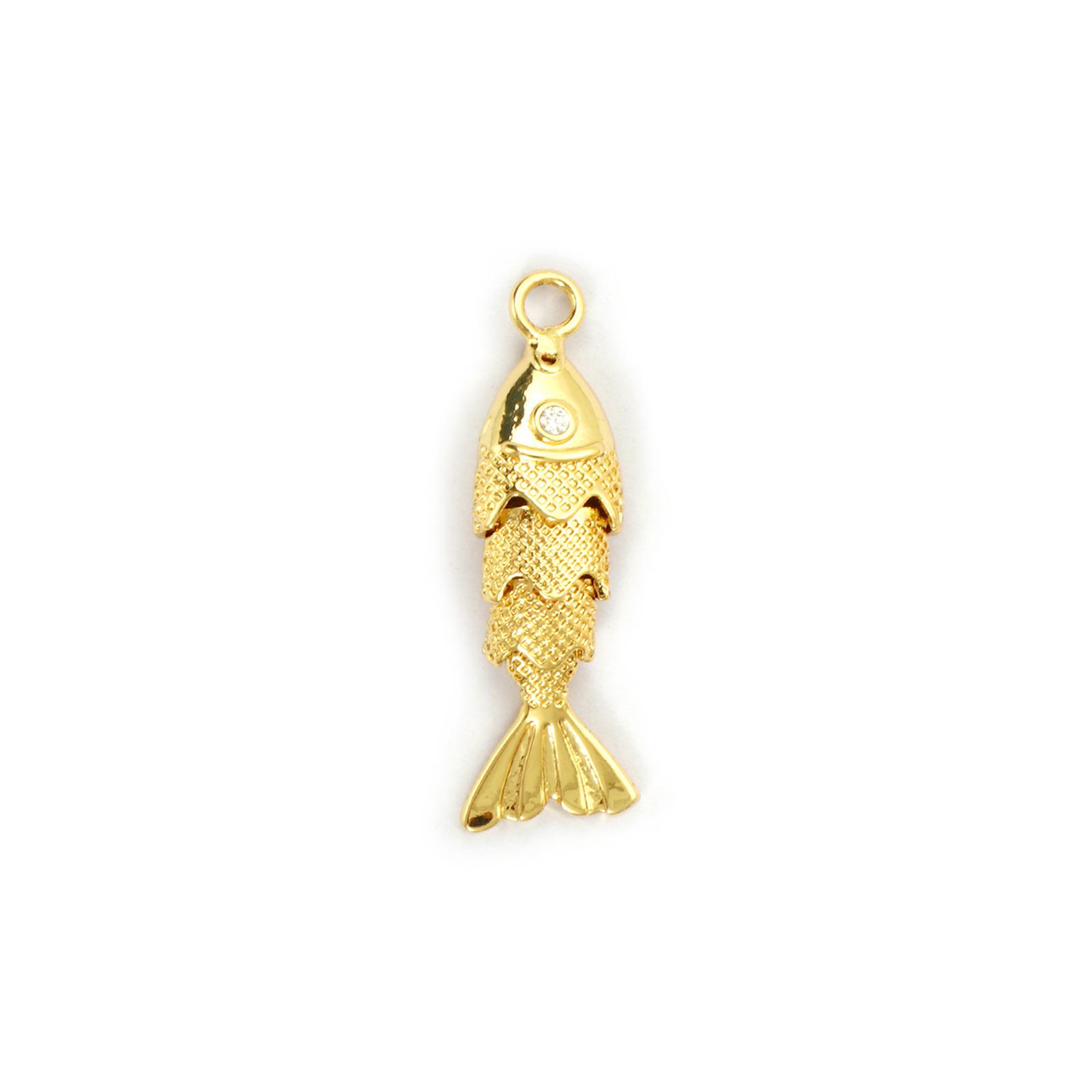 

1 Piece Brass Ocean Fish Charms 18K Real Gold Plated Movable Clear Cubic Zirconia Pendant For DIY Necklace Jewelry Making