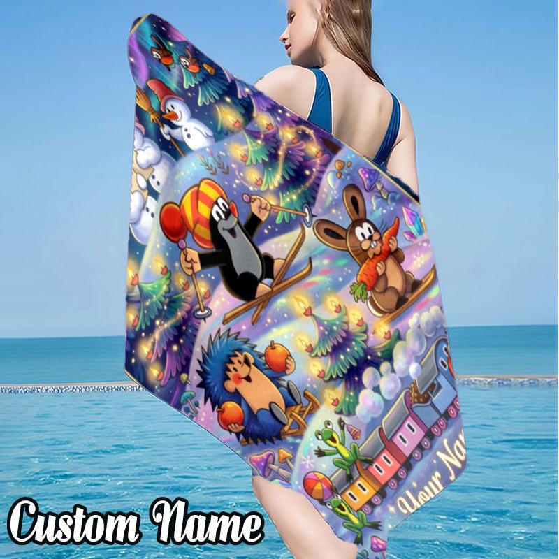 Custom Name Little Mole Beach Towel - Soft, Ultra-Absorbent Microfiber, Lightweight, Perfect for Beach, Parties, Travel, Camping