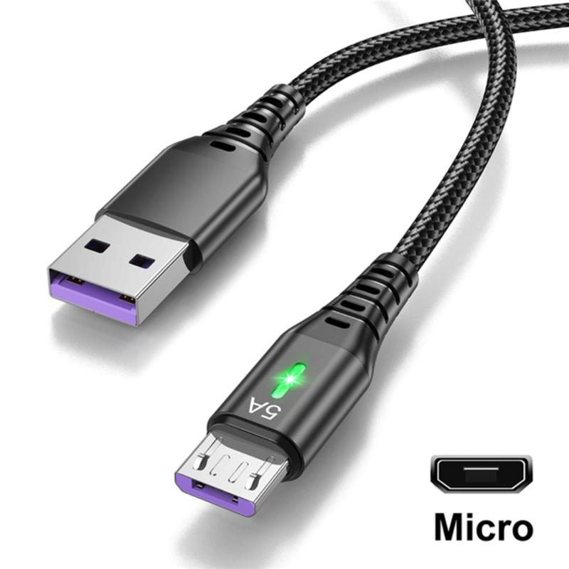 

Fast Charge 5A 22.5W USB Micro Cable For Mobile Phones Charging Wire Data Cable Green LED Light 0.3-3M