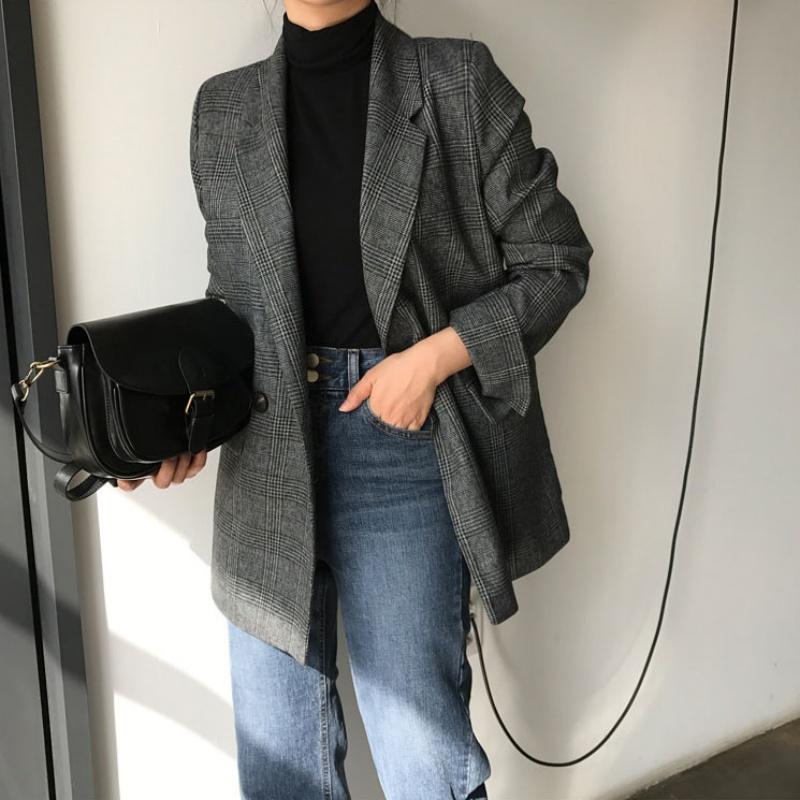 Korea Chic Retro Simple Classic Coat Women Elegant Double Breasted Blazer Jacket Office Mid-length Vintage Clothes Winter 2024