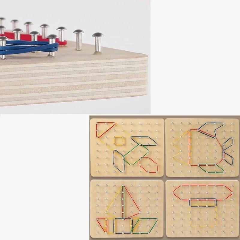 Montessori Baby Creative Toy Graphics Rubber Tie Nail Boards with Cards Childhood Education Preschool Kids Juguetes Para Niños