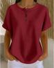 Plus Size Women's Solid Round Neck Short Sleeve Casual Top with Button Detail