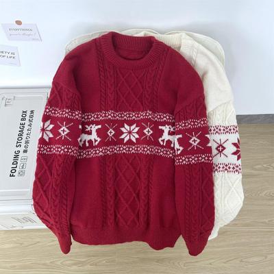 Unisex Fair Isle Christmas Sweater, Long Sleeve Warm Knit Pullover for Winter