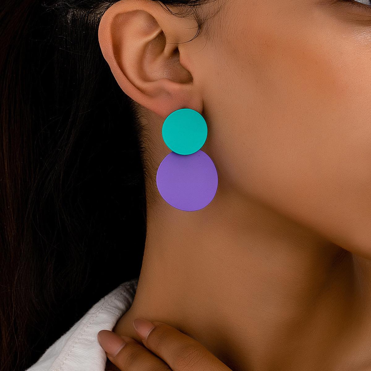 

Contrast color geometric round earrings