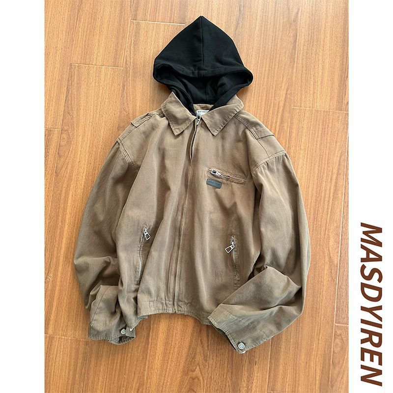 

Весенне-осенняя куртка с капюшоном в американском ретро-стиле, с дизайном «два в одном», мужская и женская, рабочая, повседневная, универсальная, парная, трендовая 2XL темно-коричневого