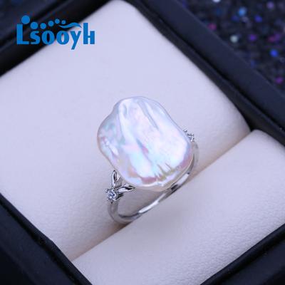 Natural Freshwater Big Button Baroque Pearl Rings For Women Trendy Silver Color Office Ring Birthday Gifts Wholesale