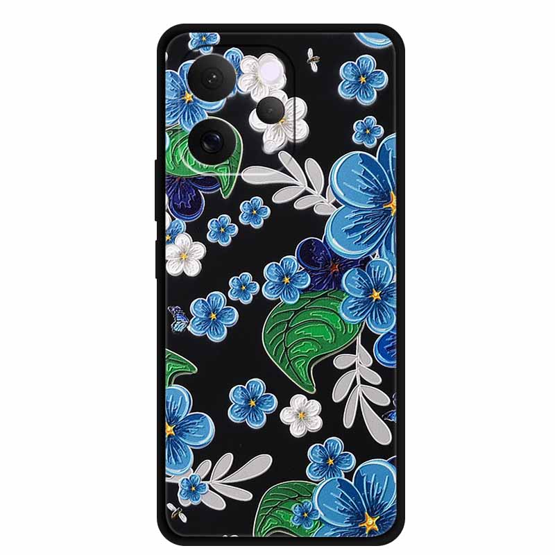 For Vivo S50 5G Case 3D Emboss Flower Black Silicone Soft Back Cover Case For Vivo S50 2025 Phone Case 6.59" Coque V2528A Fundas