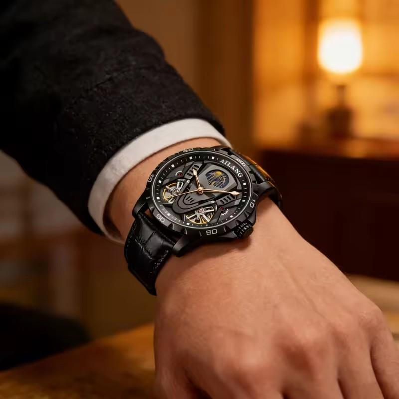 AILANG 8831Luxury Double Tourbillon Mechanical Watch Luminous Moon Phase Dial Automatic Clock Waterproof Bracelet Hollowed Reloj