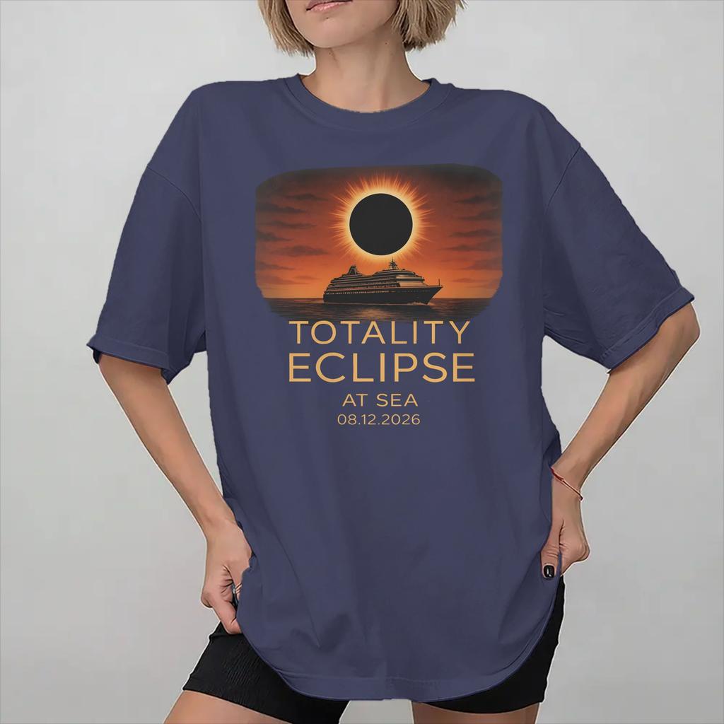 Unisex Wounisex Print Total Solar Eclipse At Sea 2026 Tee T Shirt Pure Cotton Tshirts Clothing