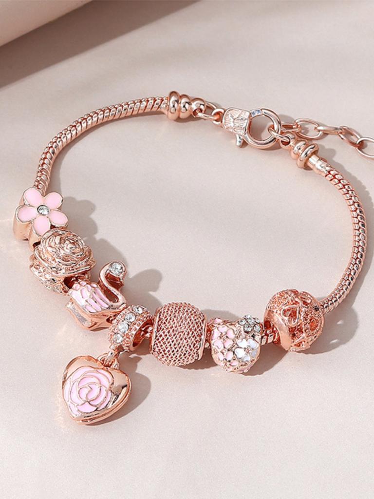 Minimalist And Atmospheric Oil Dripping Rose Heart Bead Bracelet Fashionable Oil Painting Swan Lantern Bead Bracelets