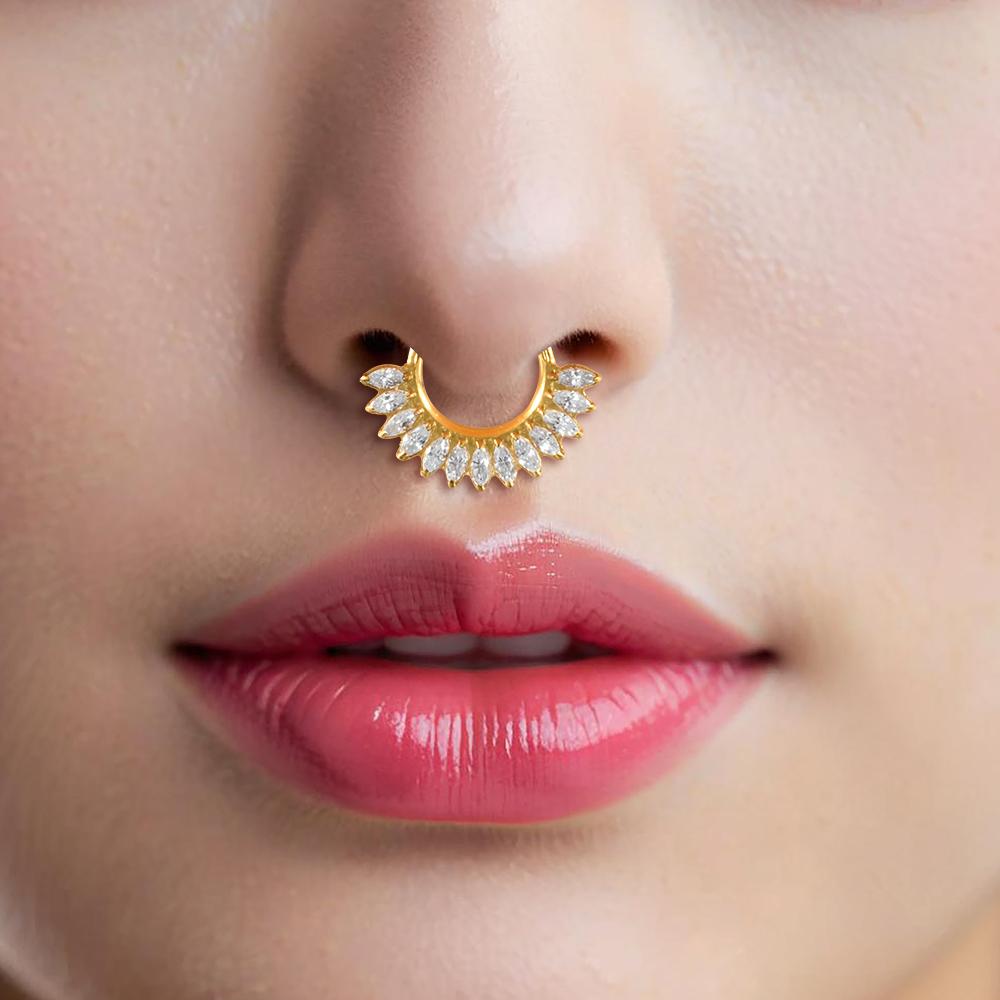 1pc G23 Titanium Split Ring with Multi Slanted Marquise Round White CZ Septum Nose Ring Cartilage Helix Tragus Piercing Jewelry