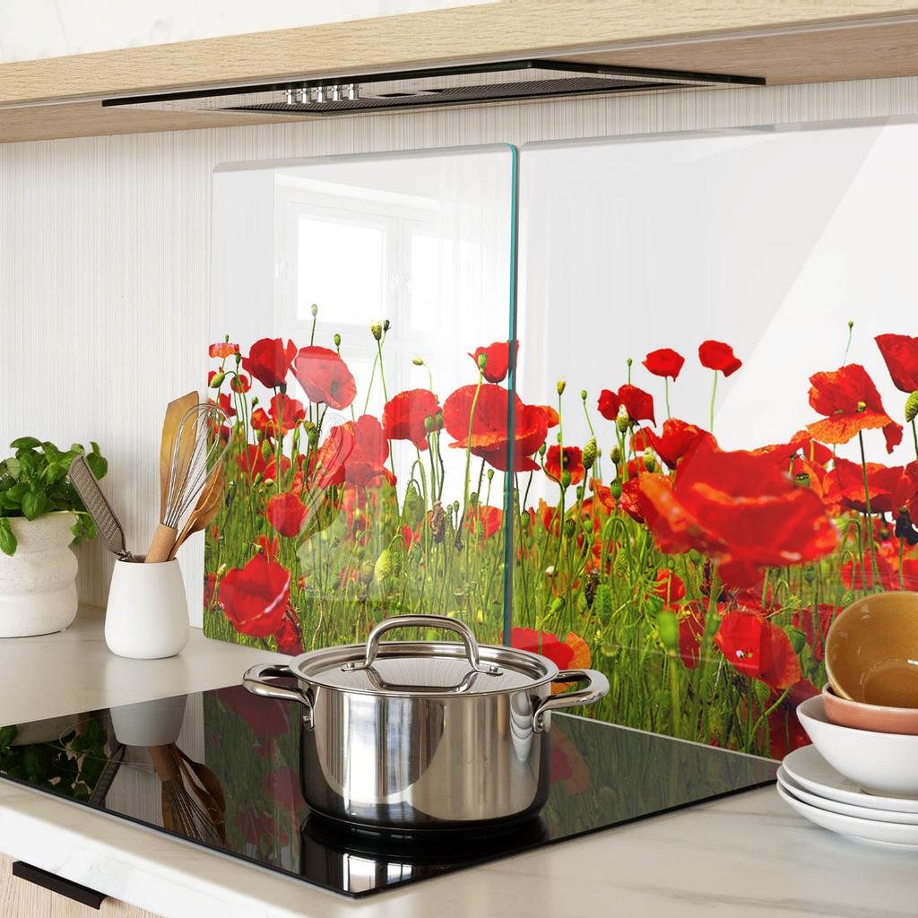 Kitchen Multifunctional Decorative Glass Boards Field Poppies 2x40x52 Cm