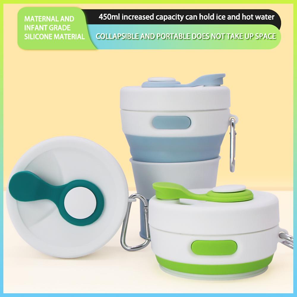 2 Pcs Collapsible Cup for Traveling 450ml Silicone Folding Camping Mug Leak Proof BPA Free Portable Reusable