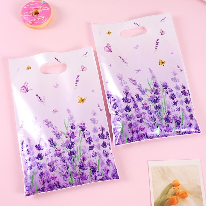10/20/50pcs Purple Lavender Candy Gift Bags Floral Butterfly Tote Bags for Wedding Birthday Seasonal Spring Party Favor Supplies