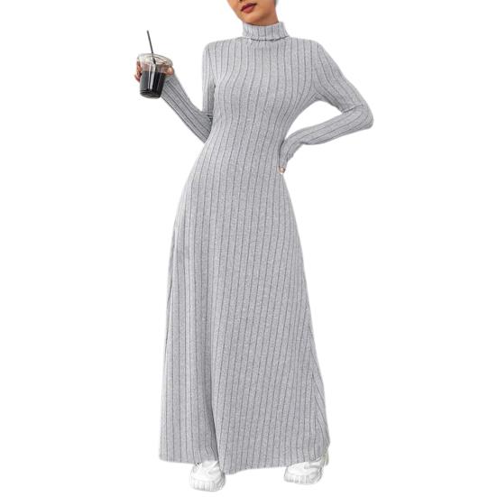 Sweater Dress for Women Casual Long Sleeve High Neck Ribbed Knit A-Line Dress Fall Winter Pullover Tunic Maxi Dress