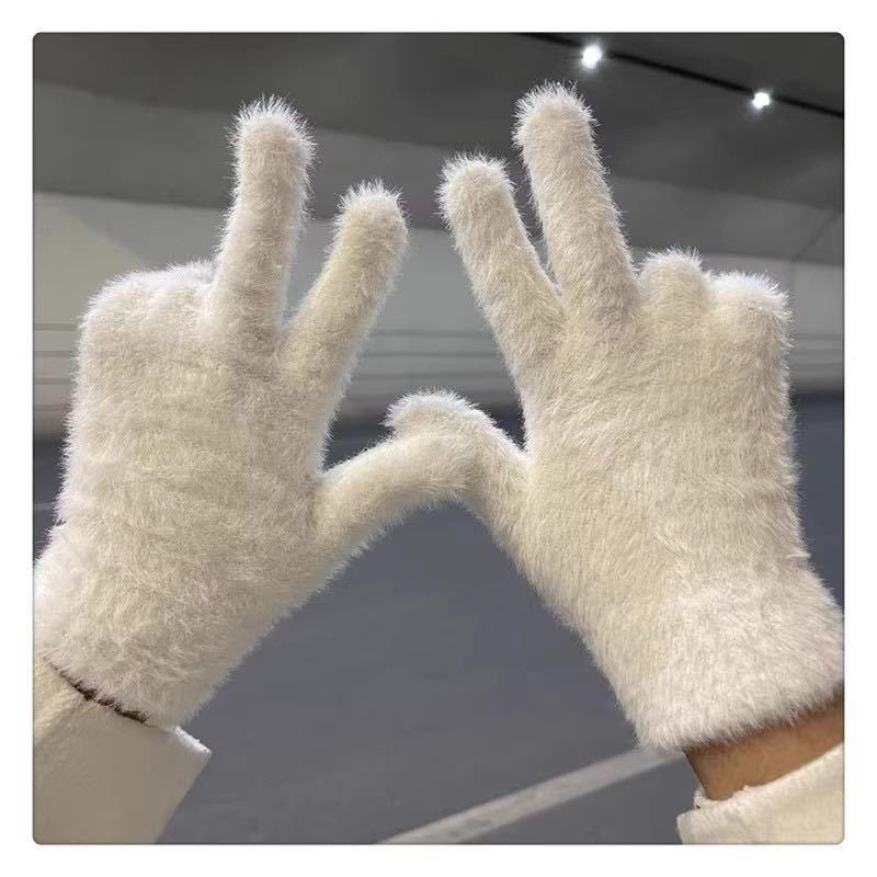 Korean Version of Winter Gloves Imitation Mink Gloves New Solid Color Sweet Ins Plush Warm Gloves Cycling Cold