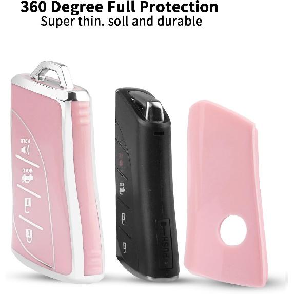 For Lexus Key Fob Cover Fit for 4 Buttons TPU Full Cover for Lexus ES350 ES300h UX200 LS500 LS500H LC500 LC500h (Pink)