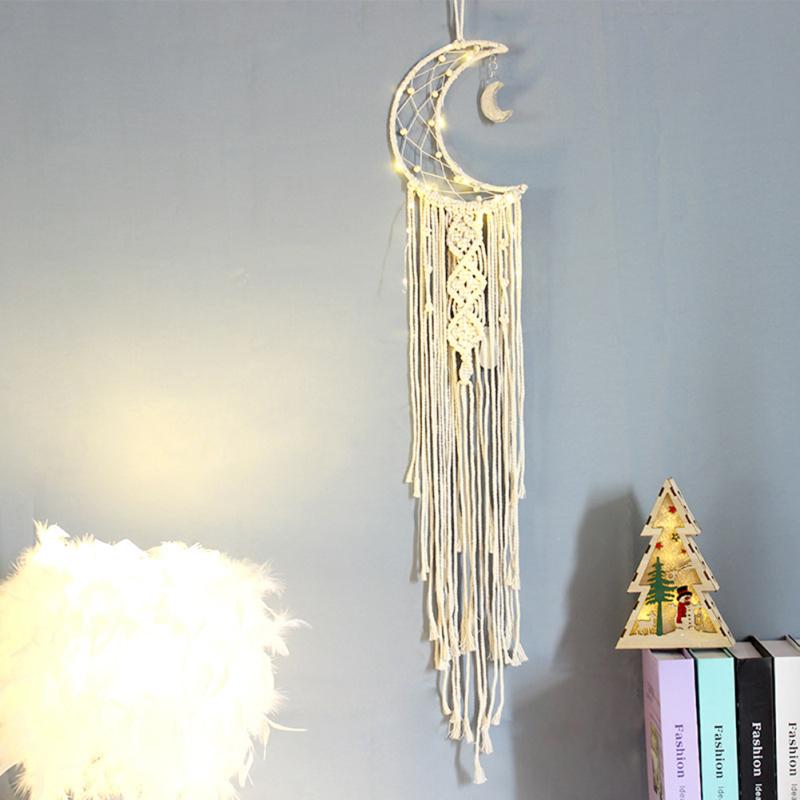 Girls Boho Moon Star Dream Catcher Handmade Wall Hanging Woven Dreamcatcher With Light For Bedroom