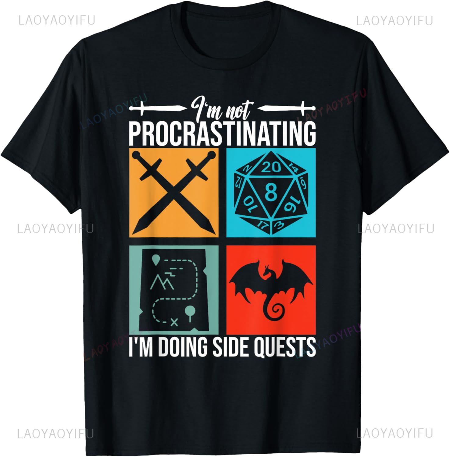 

D20 Dice Apparel RPG Gaming T-Shirt I m Not Procrastinating I m Doing Side Quests for RPG Gamers Casual Short Sleeve Camisas 4XL
