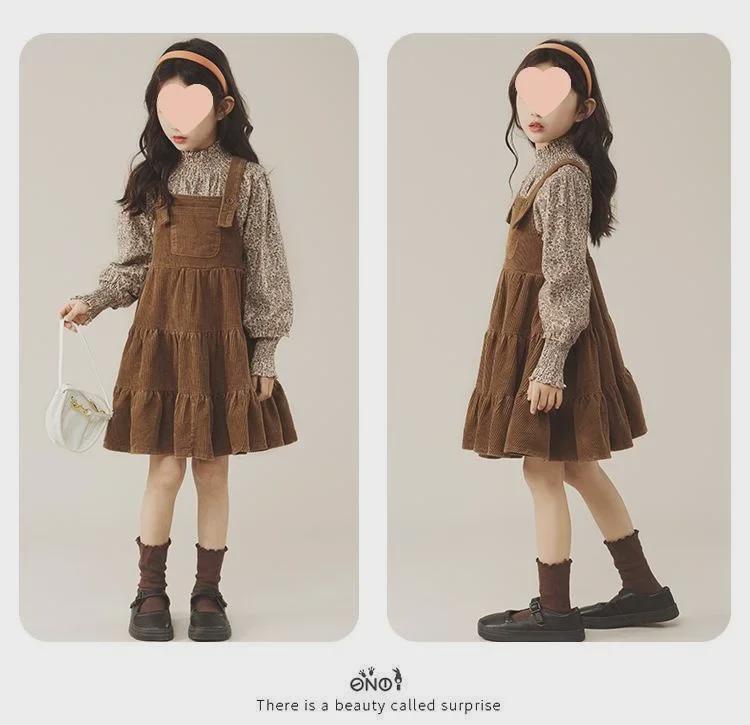 2024 Girls' Korean-Style Floral Suspender Skirt Dress Set: Spring/Autumn Two-Piece for Kids