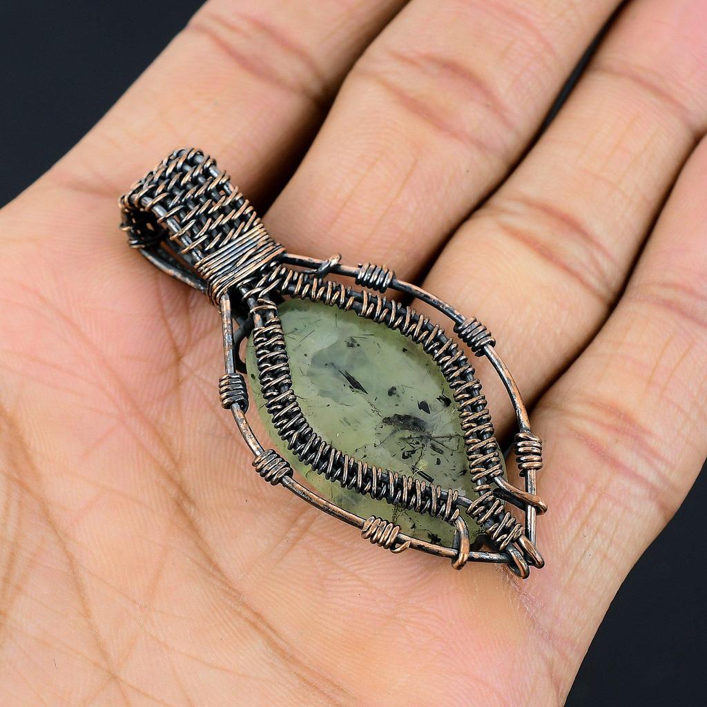 Prehnite Jewelry, 999 Copper Wire Wrapped Pendant Handmade Gemstone Jewelry, Gifts For Wife Brand New Pendant