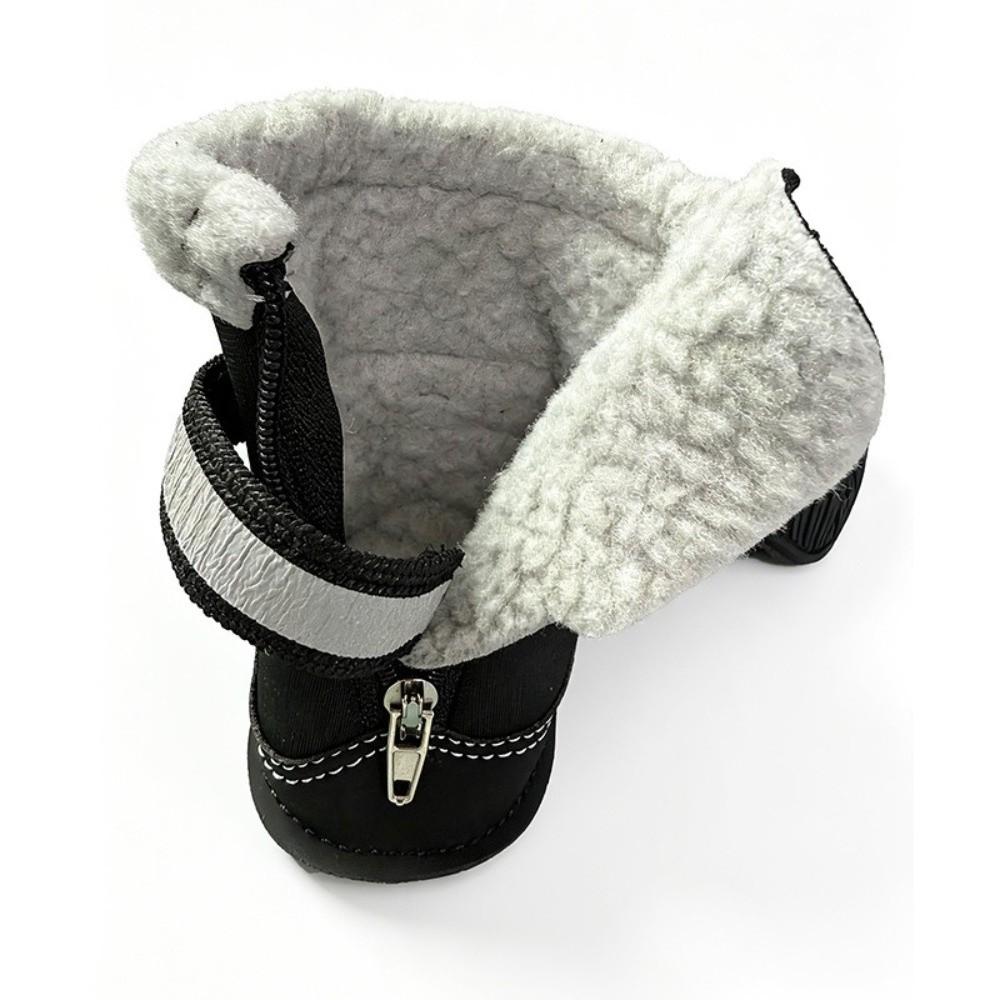 4Pcs Set Anti-Slip Dog Snow Boots Reflective Straps Winter Dog Shoes Winter Outdoor Walking