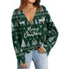 Women's Fashion Long Sleeve Christmas Print V-Neck Button Loose Cardigan Top