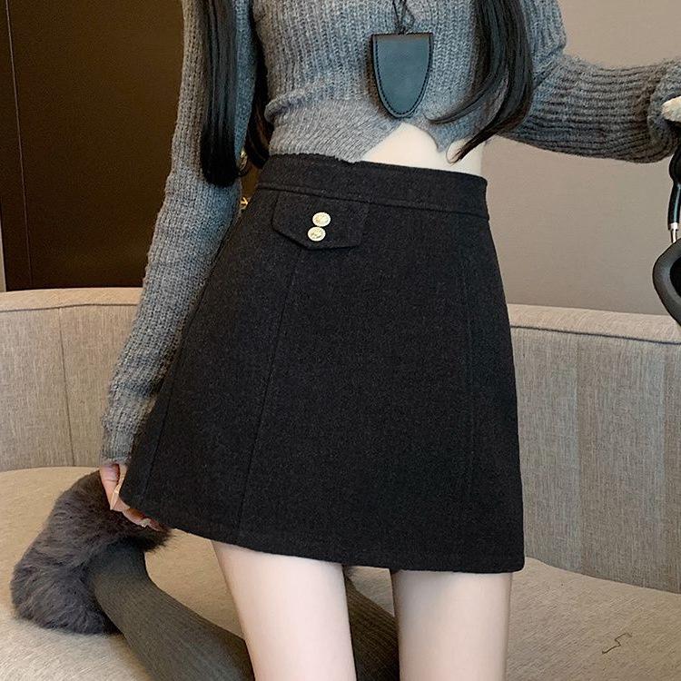 Grauer Wollmischung High-Waist A-Linien Petite Bodycon Rock - Elegante Herbst/Winter 2025 Mode