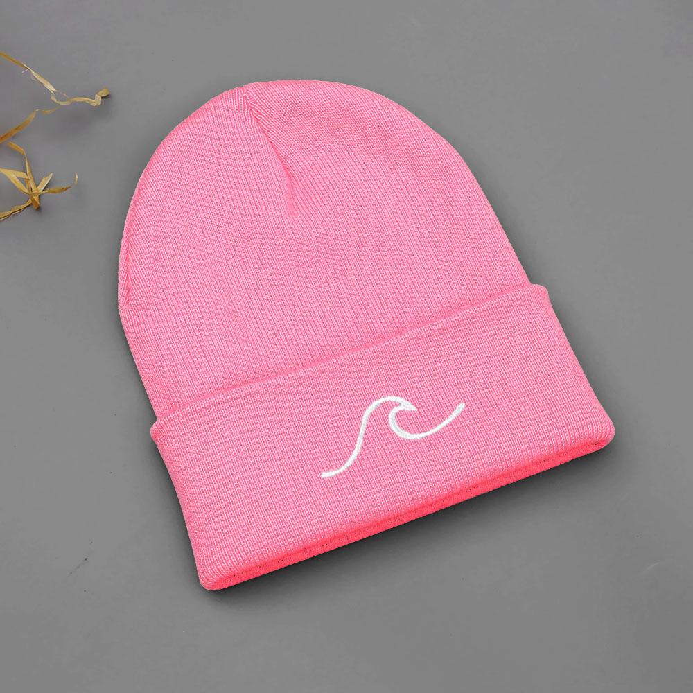 Winter Beanie Hats for Men Women Embroidery Wave Knit Cuffed Beanie Skull Cap Outdoor Daily Wear