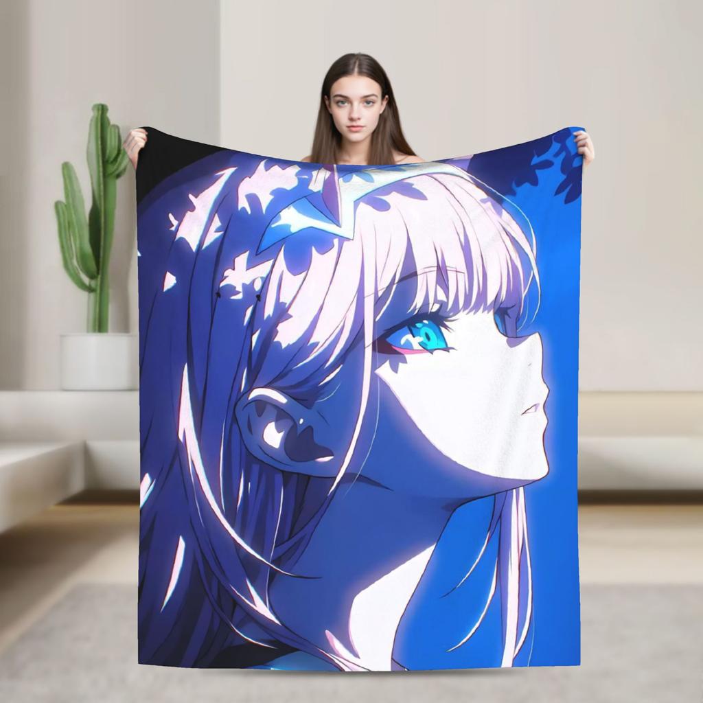 Zero Two 002 DARLING In The FRANXX Fuzzy Blankets Sexy Girl Creative Throw Blanket for Home 125*100cm Lightweight