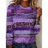 Women's T-Shirt Casual Long Sleeve Stripe Pattern Print Crew Neck Female Oversized Clothing Outdoor Vintage T Shirts