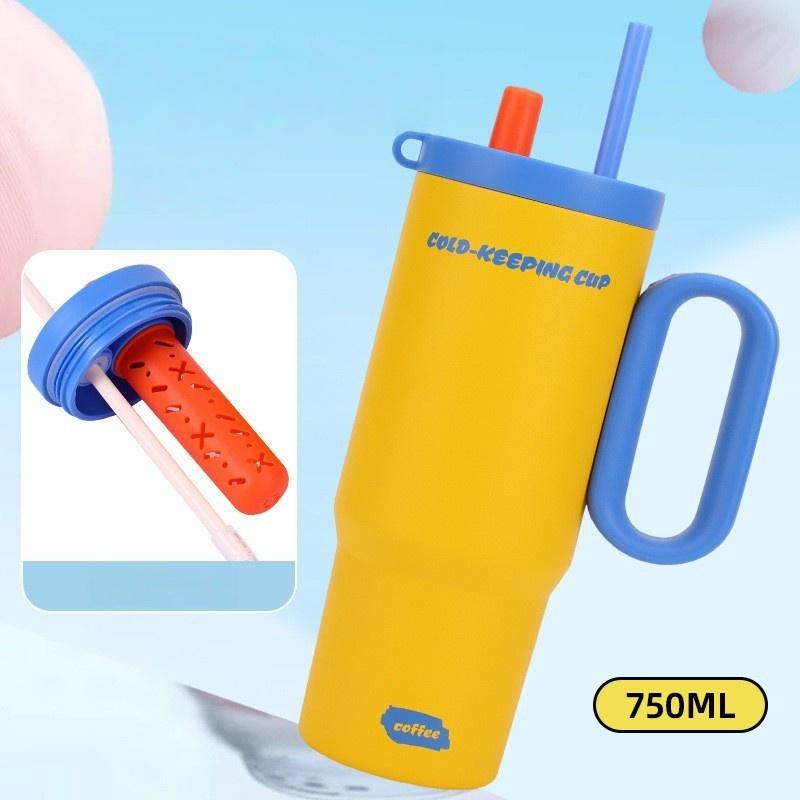 1Pcs 750Ml Large Capacity Coffee Cup Portable Water Cup With Straw 316 Stainless Steel Insulated Cup Cold & Retention