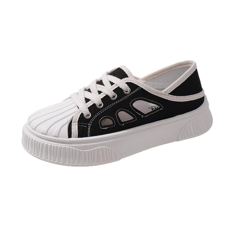 

Shell head canvas shoes women s 2025 spring new women s casual biscuit shoes Internet celebrity flat shoes breathable women s shoes tide 35 чёрный