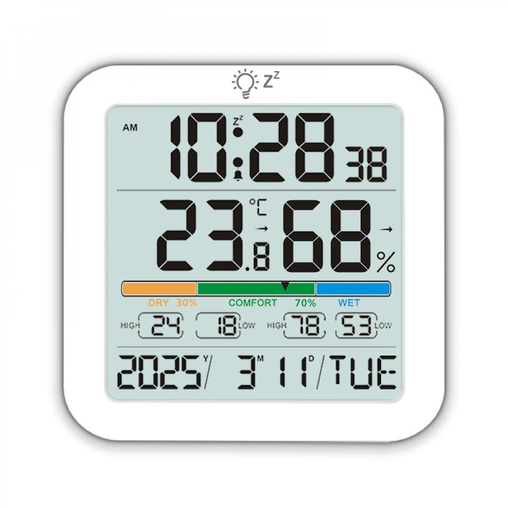 Backlit Large Digital Display Thermometer Hygrometer With Alarm Calendar Function Humidity Meter ℃/℉ Switching Temperature Gauge белый