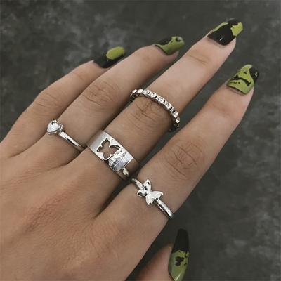 Bohemian Silver Color Butterfly Rings Set for Women Girls Finger Rings Couple Friendship Rings Set Jewelry Party