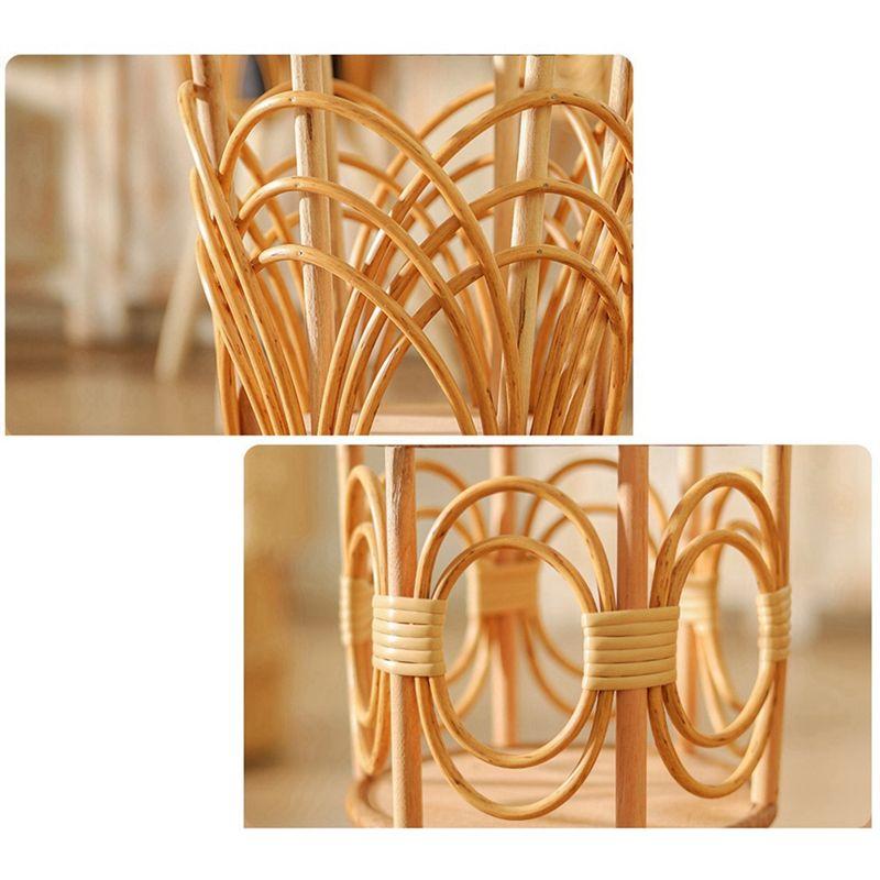 Good-Rattan Indoor Plant Stand Straw Woven Flowers Pot Holder Stool With Legs Floor Planter Baskets Rack Wooden Plant Shelf B Du