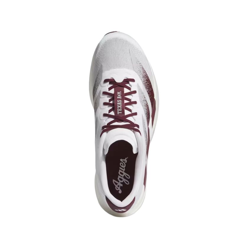 NCAA x adidas Adizero Evo SL Texas A&M Herren Sneaker Weiß Wolkenweiß Team-Burgund JQ4566