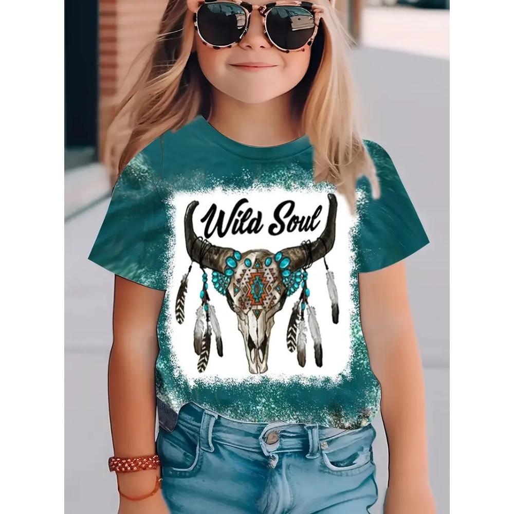 New summer girls short-sleeved T-shirt animal 3D digital printing trend casual loose tops