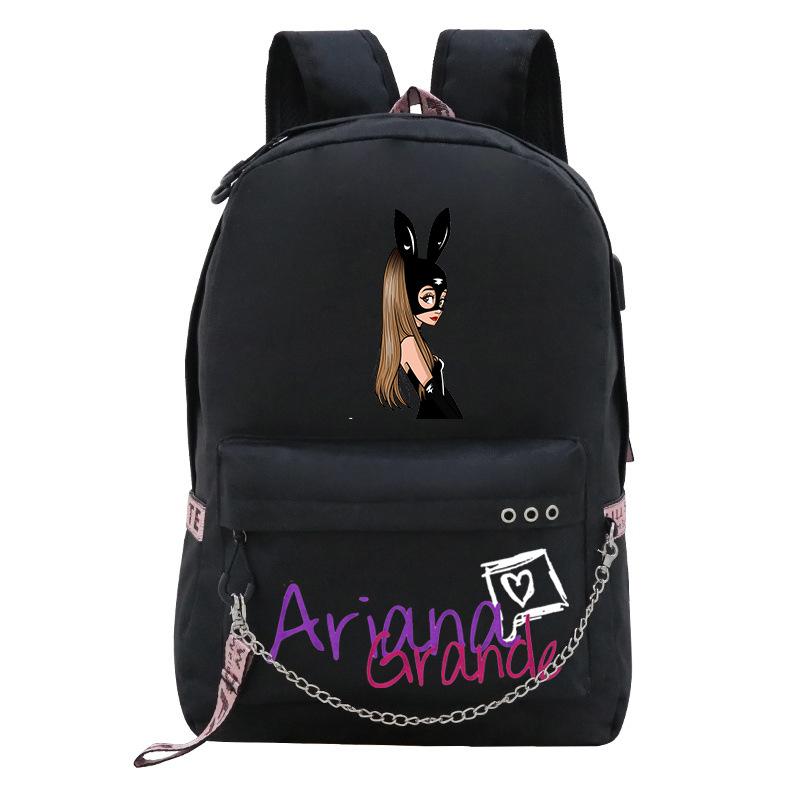 Pop Singer Ariana Grande Ariana Print Chain Webbing Backpack Multipurpose Backpack