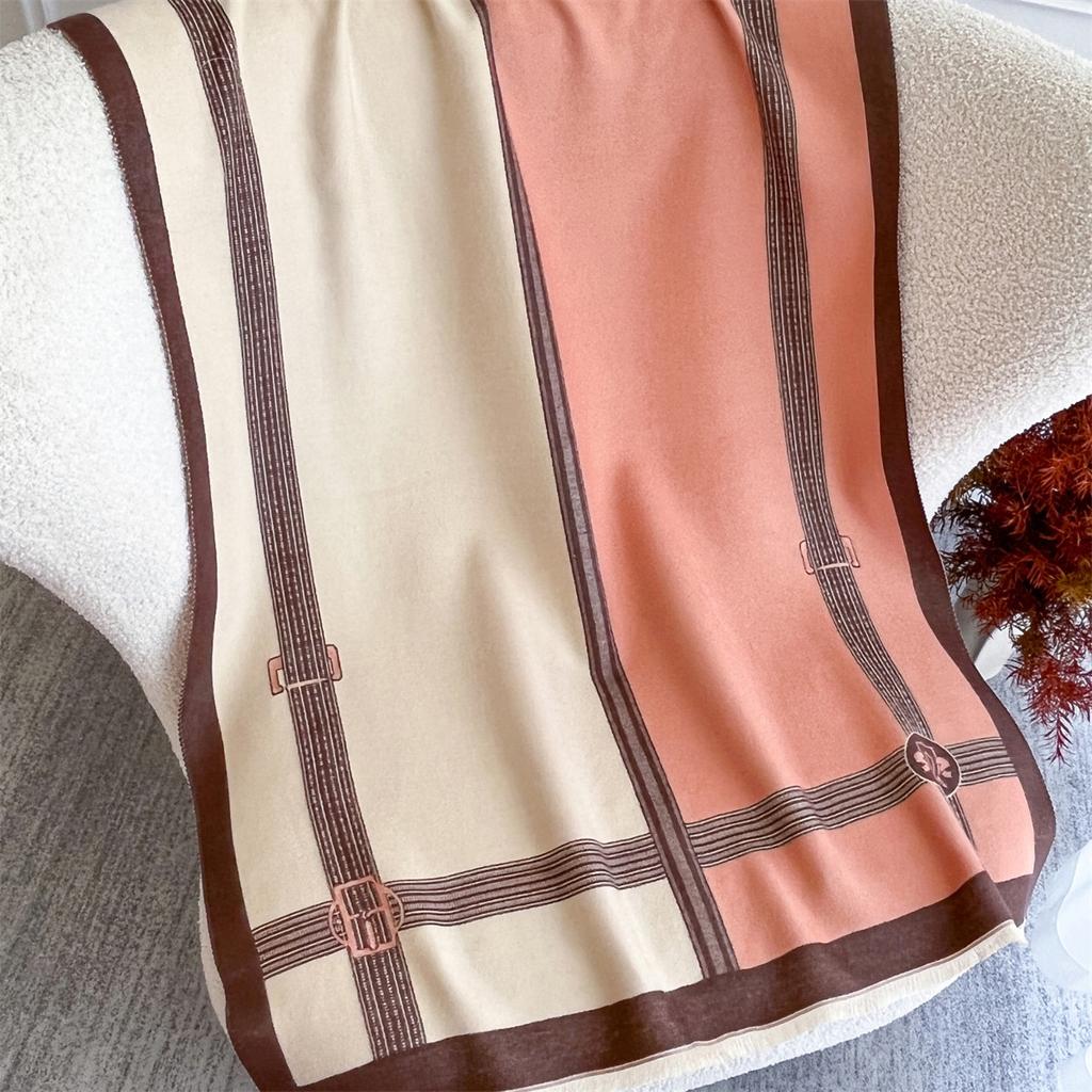 Autumn And Winter Imitation Cashmere Chain Knitted Scarf Women'S Double-Sided Color Matching Thickened Warm Shawl Scarf Travel Outside