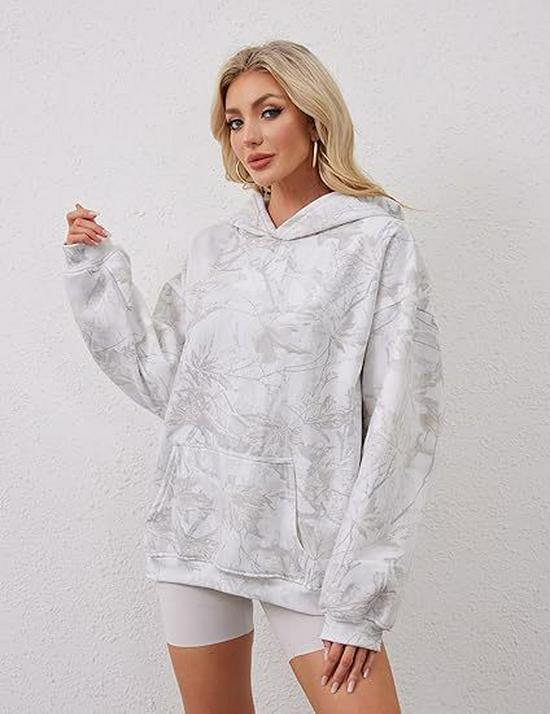 2025 Autumn/Winter Women's Casual Printed Drop Shoulder Hoodie with Pocket