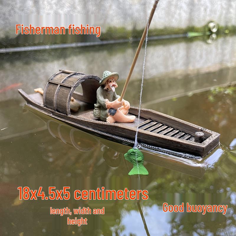 Floating Chinese Antique-Style Fishing Boat Model: Outdoor and Indoor Aquatic Landscape Decor
