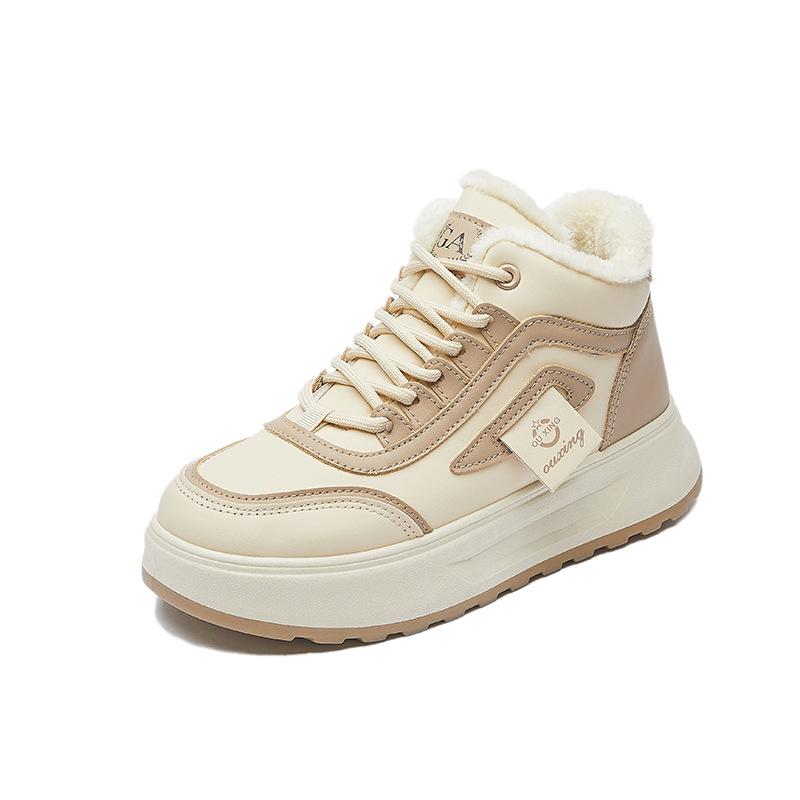 Botas de Neve Quentes de Inverno para Mulheres Tênis Plataforma Robusta Antiderrapante com Forro de Pelo Sintético Cadarço Botinhas Curtas Confortáveis para Mulheres