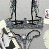 Europäisches und amerikanisches neues Sex-Outfit modische Blumenstickerei durchsichtig sexy kontrastierende Farbe Träger Unterwäsche vier Teile