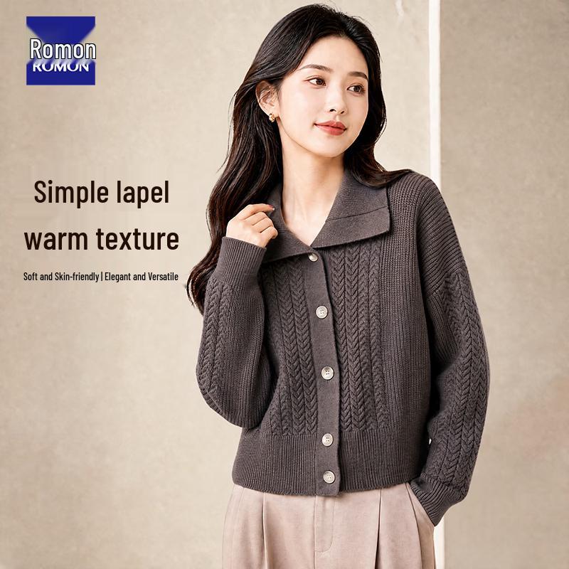 ROMON Women's Thickened Lapel Knit Cardigan