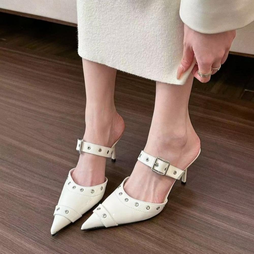

Fashion Punk Goth Metal Buckle High Heels Women s Sandals Summer Pointed Toe Silver Party Shoes Fashion Womens Pumps Shoes Tacones 34